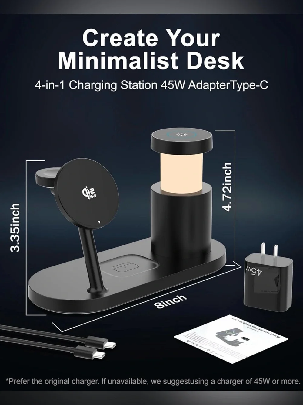4-in-1 Wireless Charging Station with Night Light for IPhone, IWatch & AirPods
